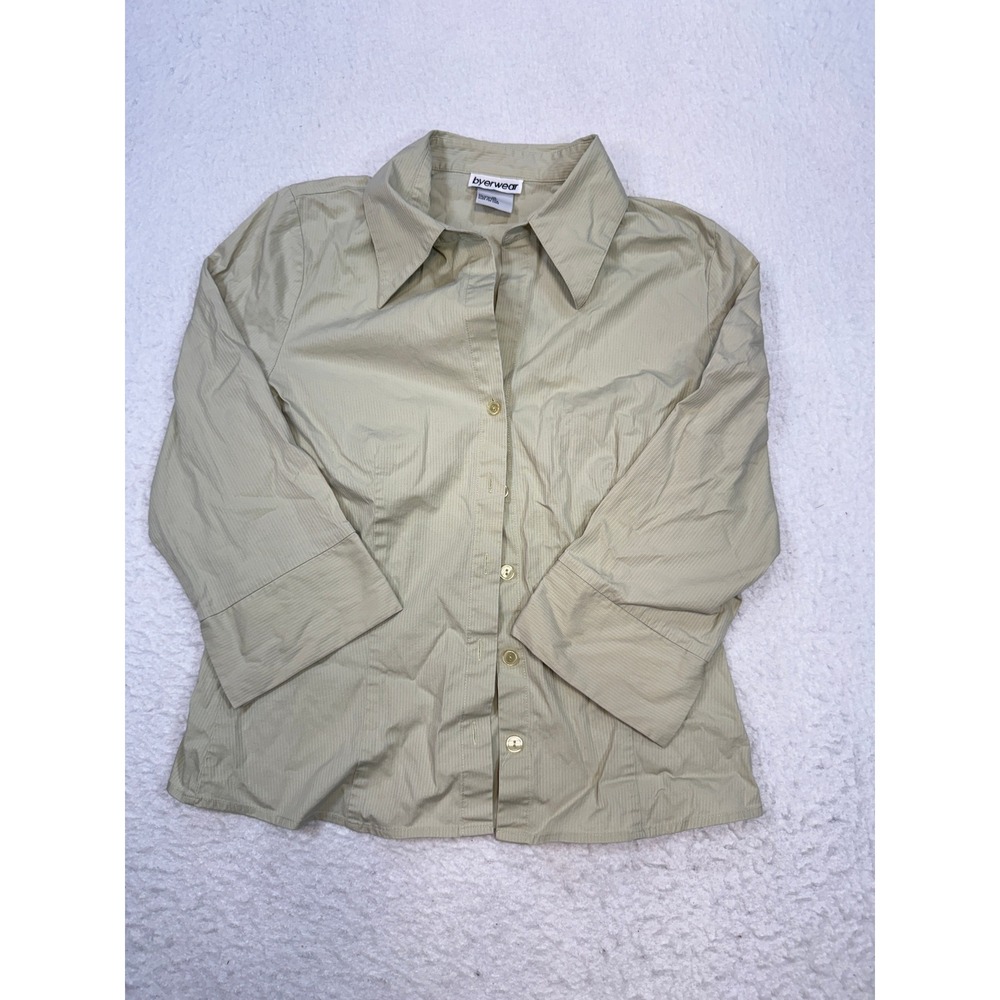 Byerwear Tan Micro Stripe 3/4 Sleeve Button Up Blouse XL